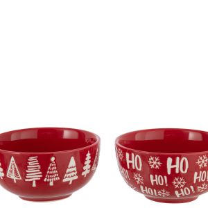 J-Line schaal Dolomiet – keramiek – kerstrood/wit – 2 stuks J-Line schaal Dolomiet – keramiek – kerstrood/wit – 2 stuks