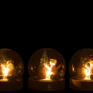J-Line Decoratieve stolp Kerstman/Rendier/Sneeuwman – hout/glas – mix