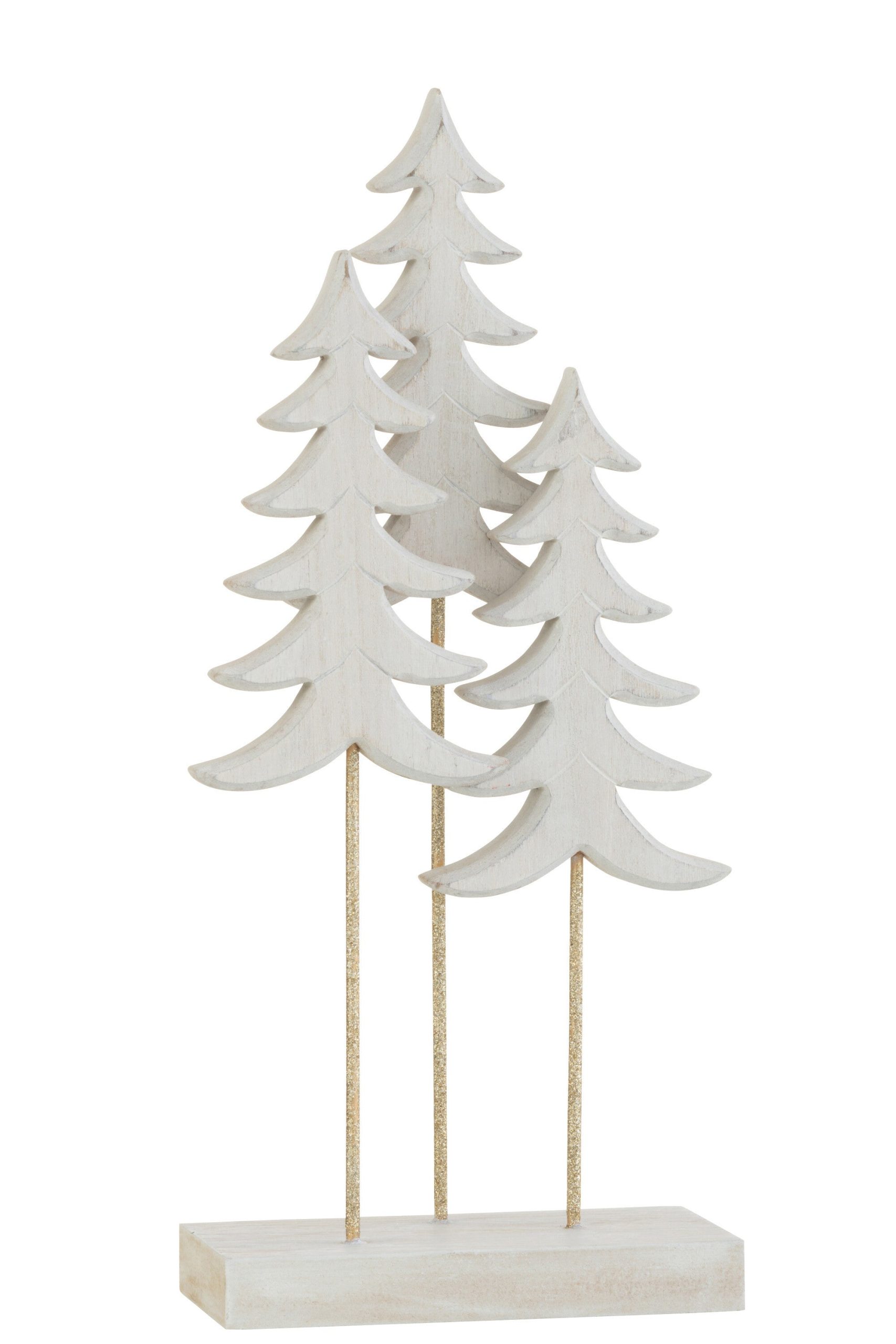 J-Line decoratie 3 Kerstbomen Op voet - hout - wit/goud - large