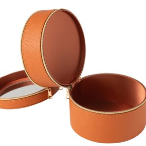 J-Line toilettas Rond + spiegel – kunstleder – cognac