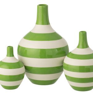 J-Line vaas Gestreept – porselein – wit/groen – set van 3 J-Line vaas Gestreept – porselein – wit/groen – set van 3