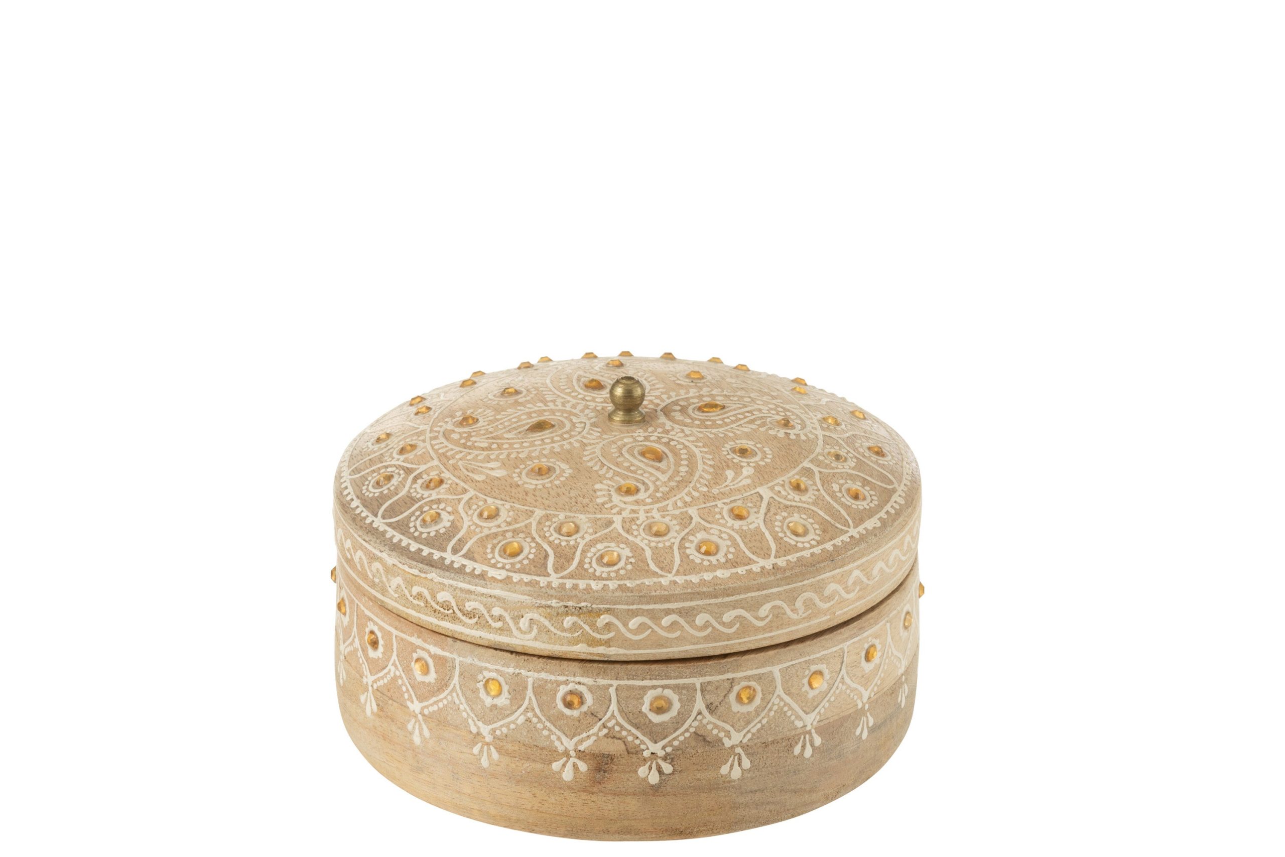 J-Line doos + deksel Rond - hout - naturel/wit - small