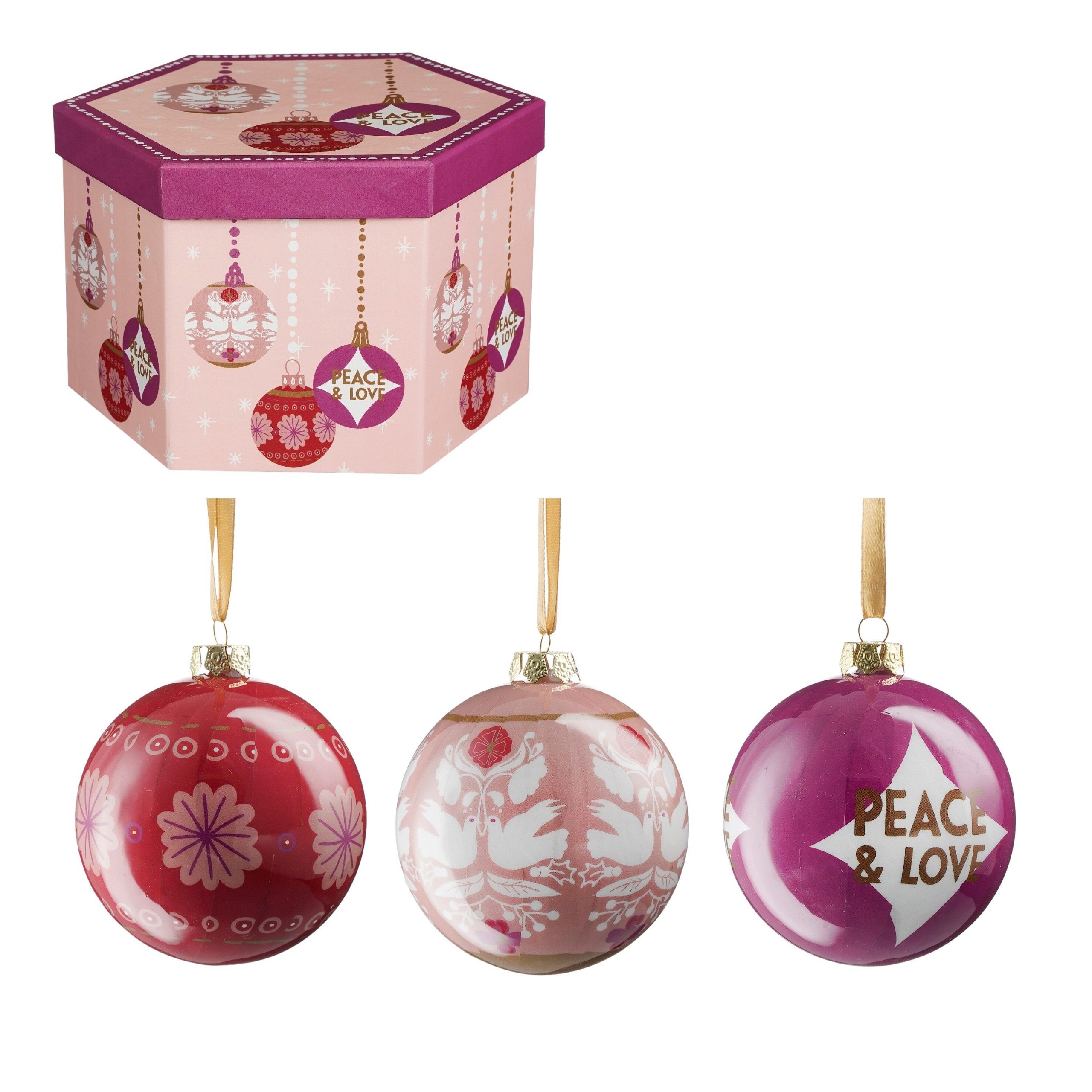 House of Seasons Cadeau Set Kerstballen Peace & Love - 14 Stuks - Ø8 c