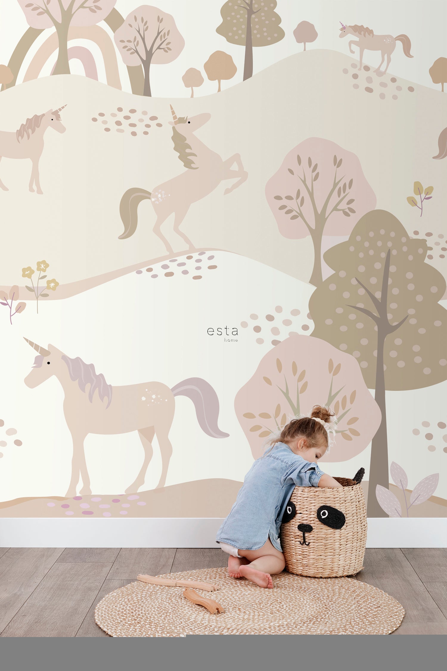 ESTAhome fotobehang unicorns beige en zacht roze - 200 x 279 cm - 1592