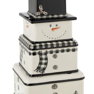 J-Line mok Sneeuwman Dolomiet – keramiek – zwart/wit – doos van 3