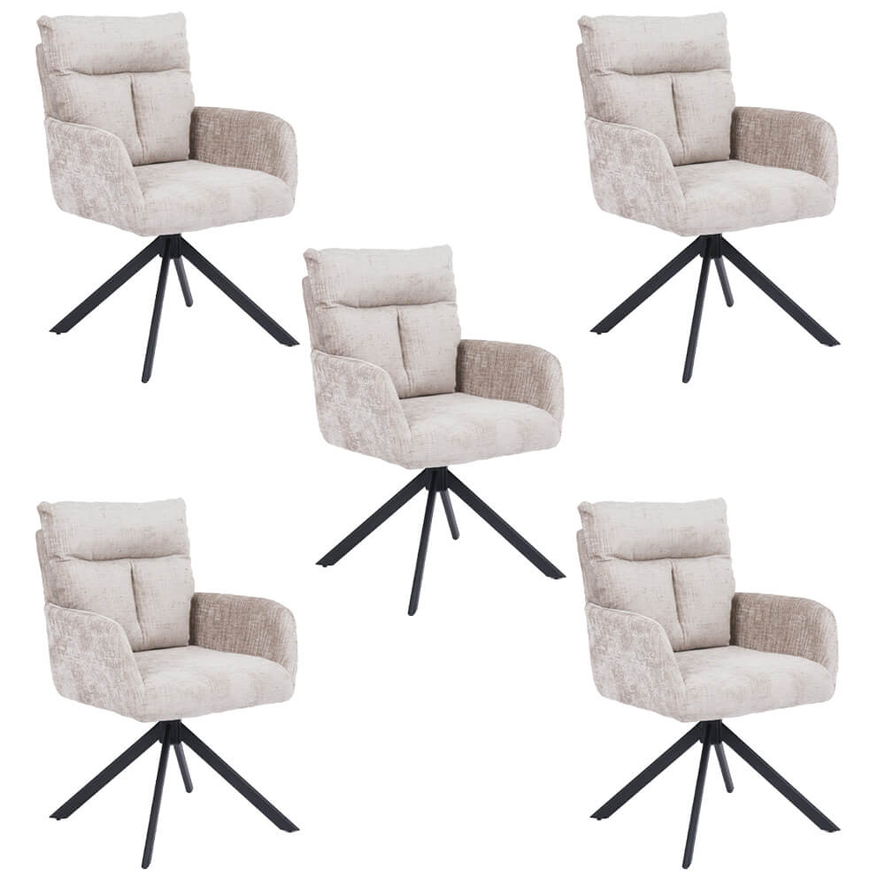 Home Deluxe ALUNA chenille eetkamerstoel met armleuningen - set van 5