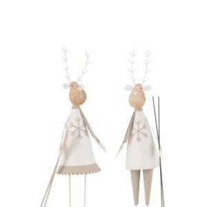 J-Line figuur Rendier Jongen/Meisje – metaal/hout – wit/beige – small J-Line figuur Rendier Jongen/Meisje – metaal/hout – wit/beige – small