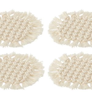 J-Line onderzetter Rond Macramé – polyester – beige – 4 stuks