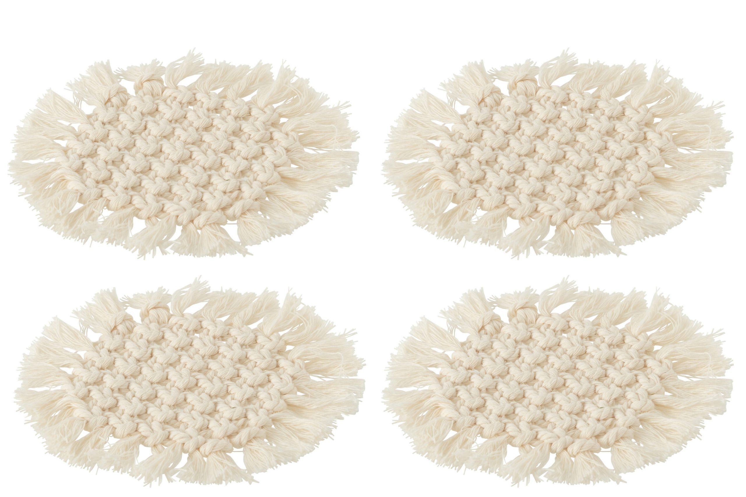 J-Line onderzetter Rond Macramé - polyester - beige - 4 stuks