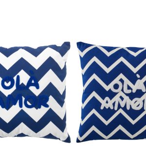 J-Line kussen Ola Amor – katoen – wit/donkerblauw – set van 2