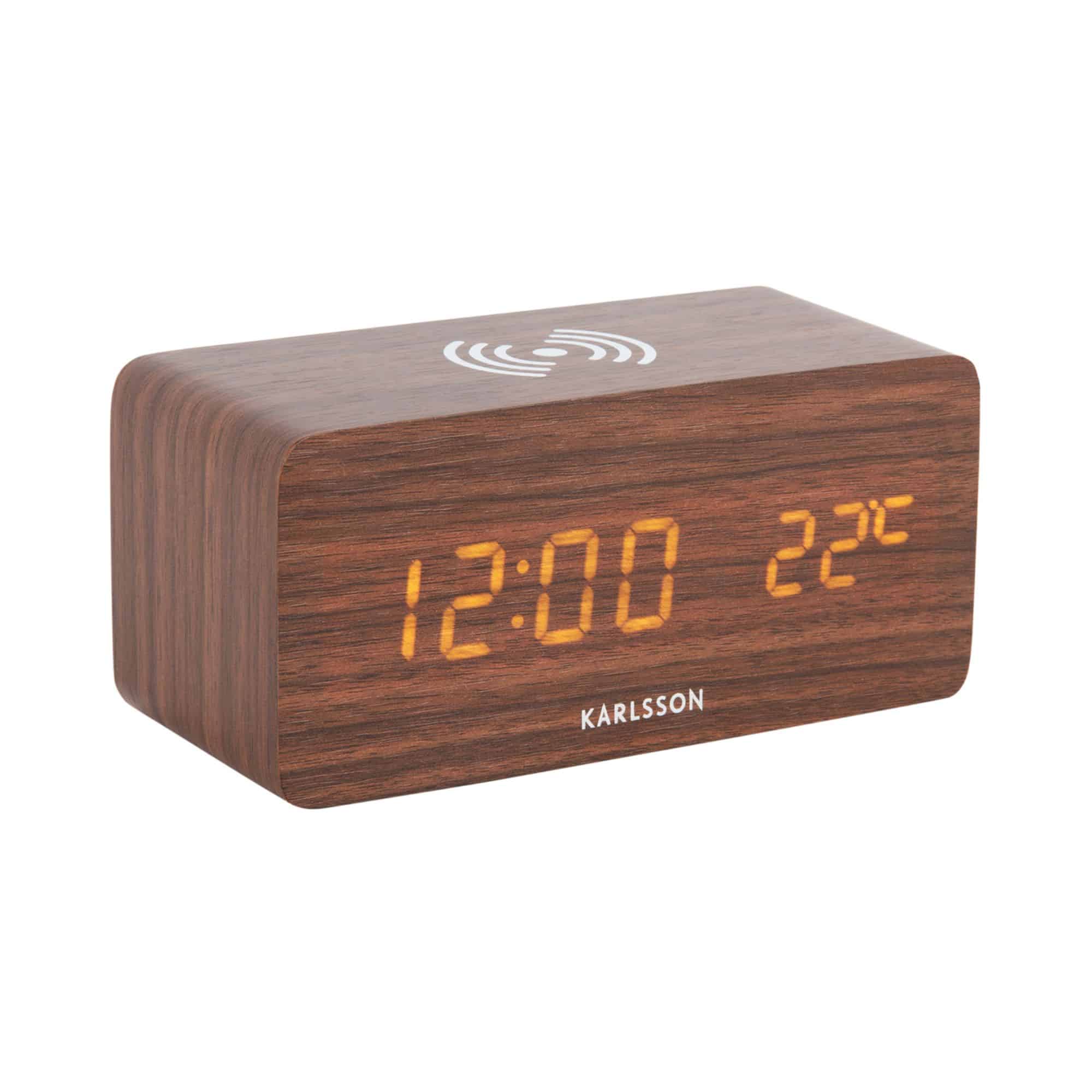 Karlsson wekker Block w. Phone Charger LED - bruin - 7.4x15x7.1cm - Va