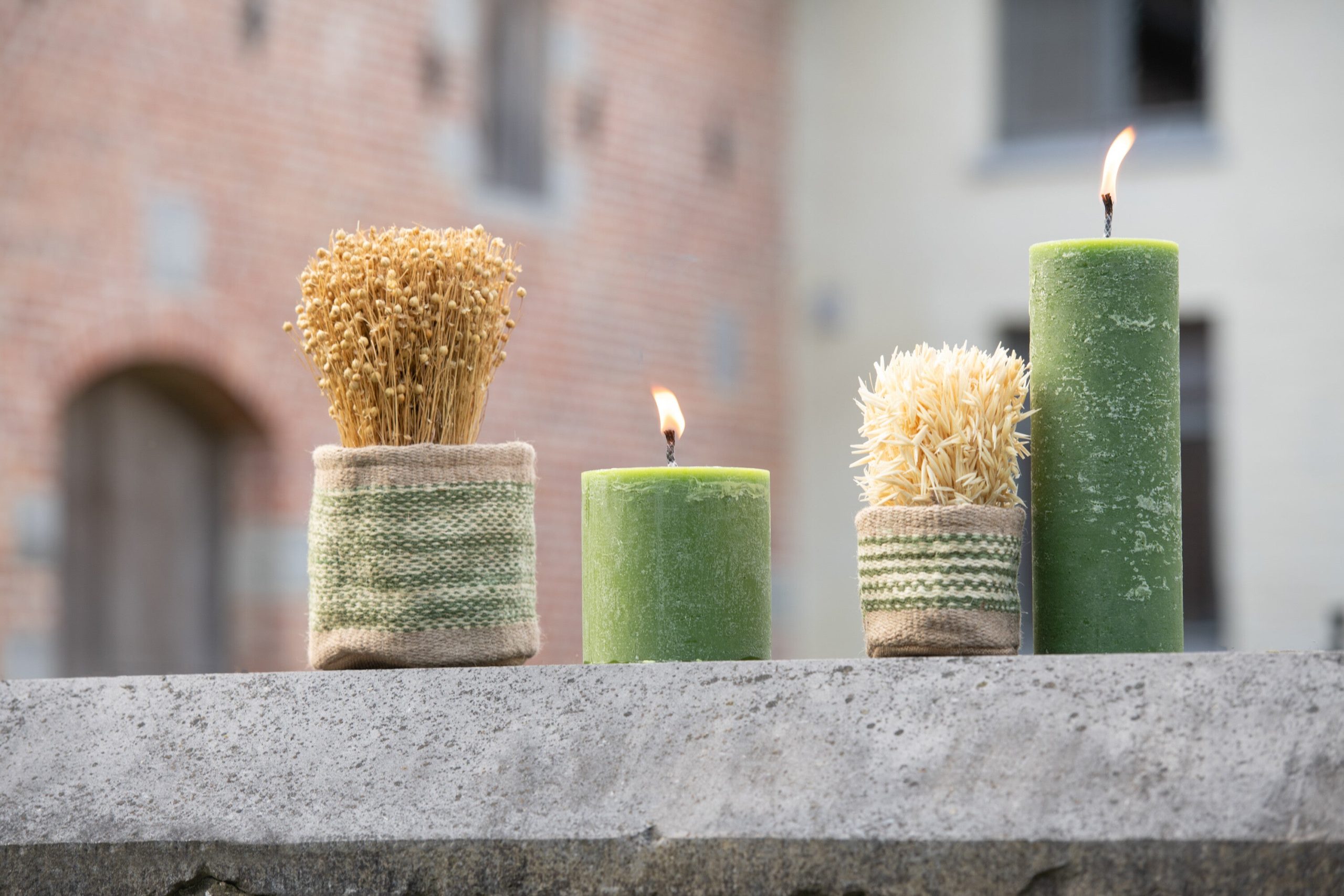J-Line mand Rond + Band - jute - naturel/groen - XS/S - 2 stuks