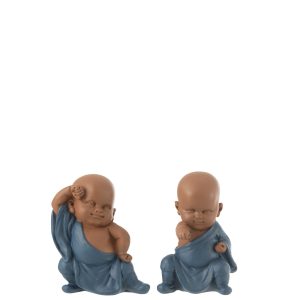 J-Line figuur Monnik Dans – polyresin – blauw – 2 stuks