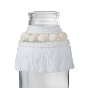 J-Line vaas Schelpen – glas/textiel – wit – large – 3 stuks – 14.5 cm