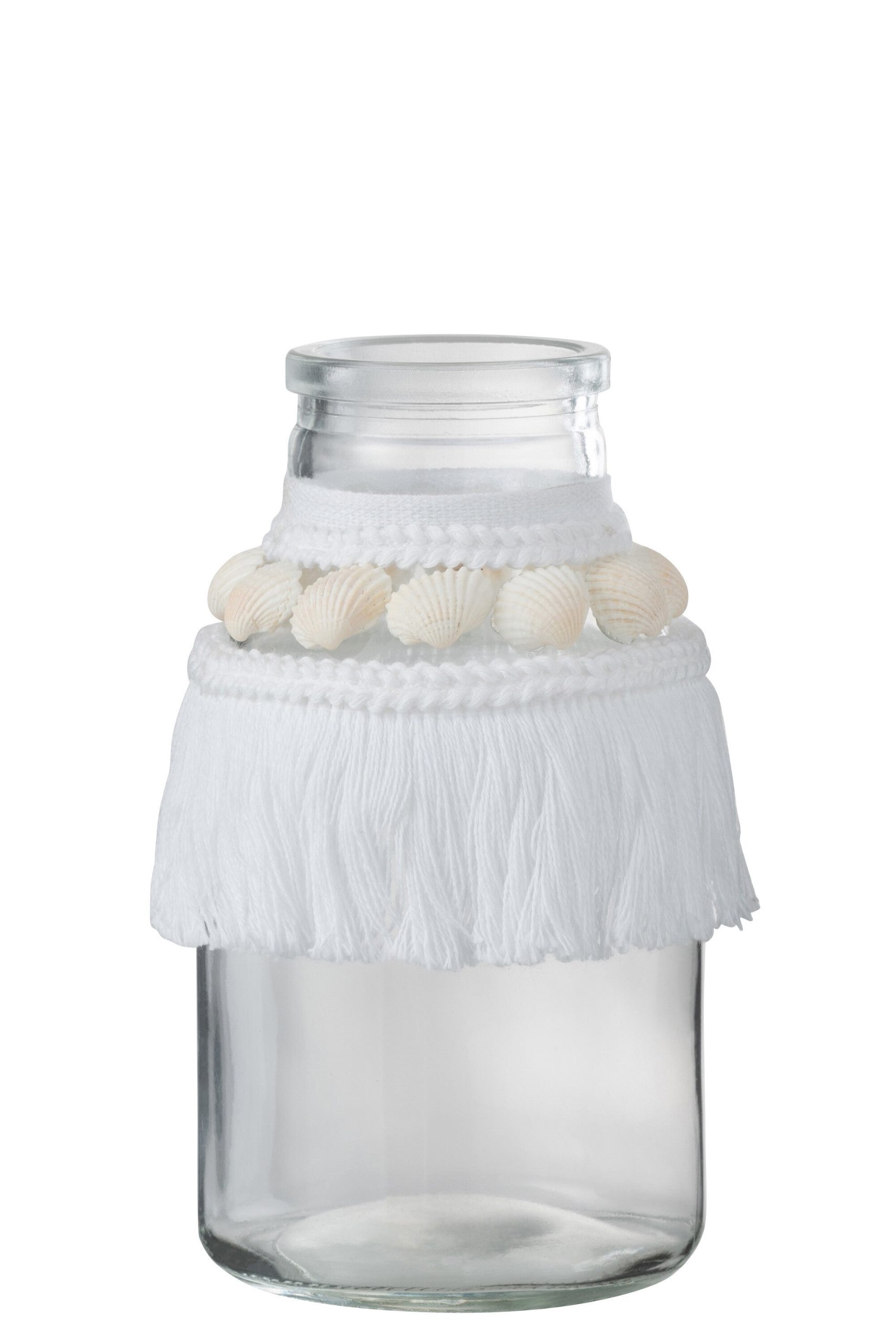 J-Line vaas Schelpen - glas/textiel - wit - large - 3 stuks - 14.5 cm