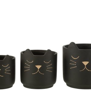 J-Line bloempot Kat – keramiek – zwart/goud – large – Ø 19 cm J-Line bloempot Kat – keramiek – zwart/goud – large – Ø 19 cm