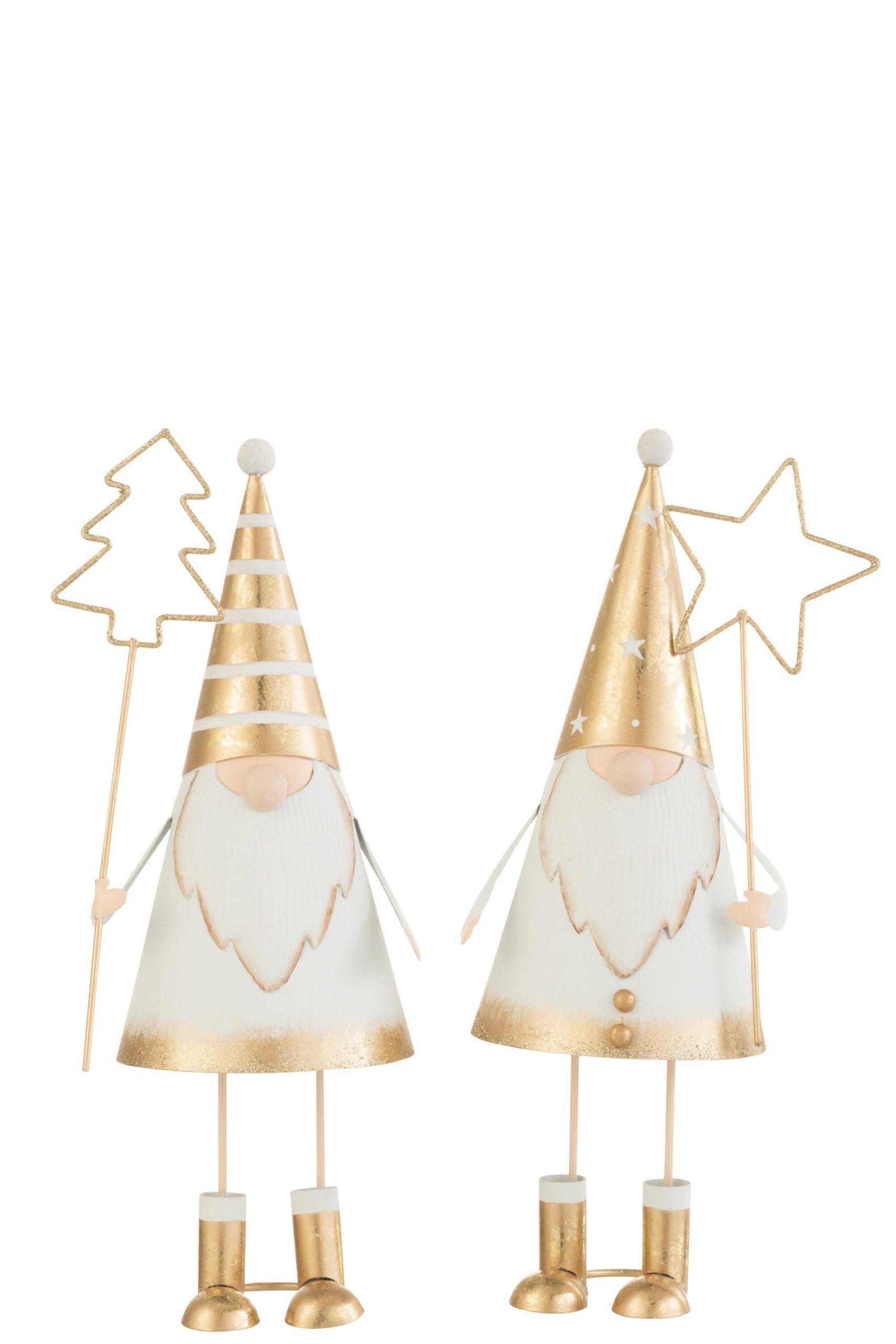 J-Line decoratie Kerstman + Stok Boom/Ster - metaal - wit/goud - large