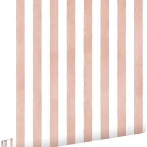 ESTAhome behang strepen terracotta roze en wit – 53 cm x 10.05 m – 131 ESTAhome behang strepen terracotta roze en wit – 53 cm x 10.05 m – 131