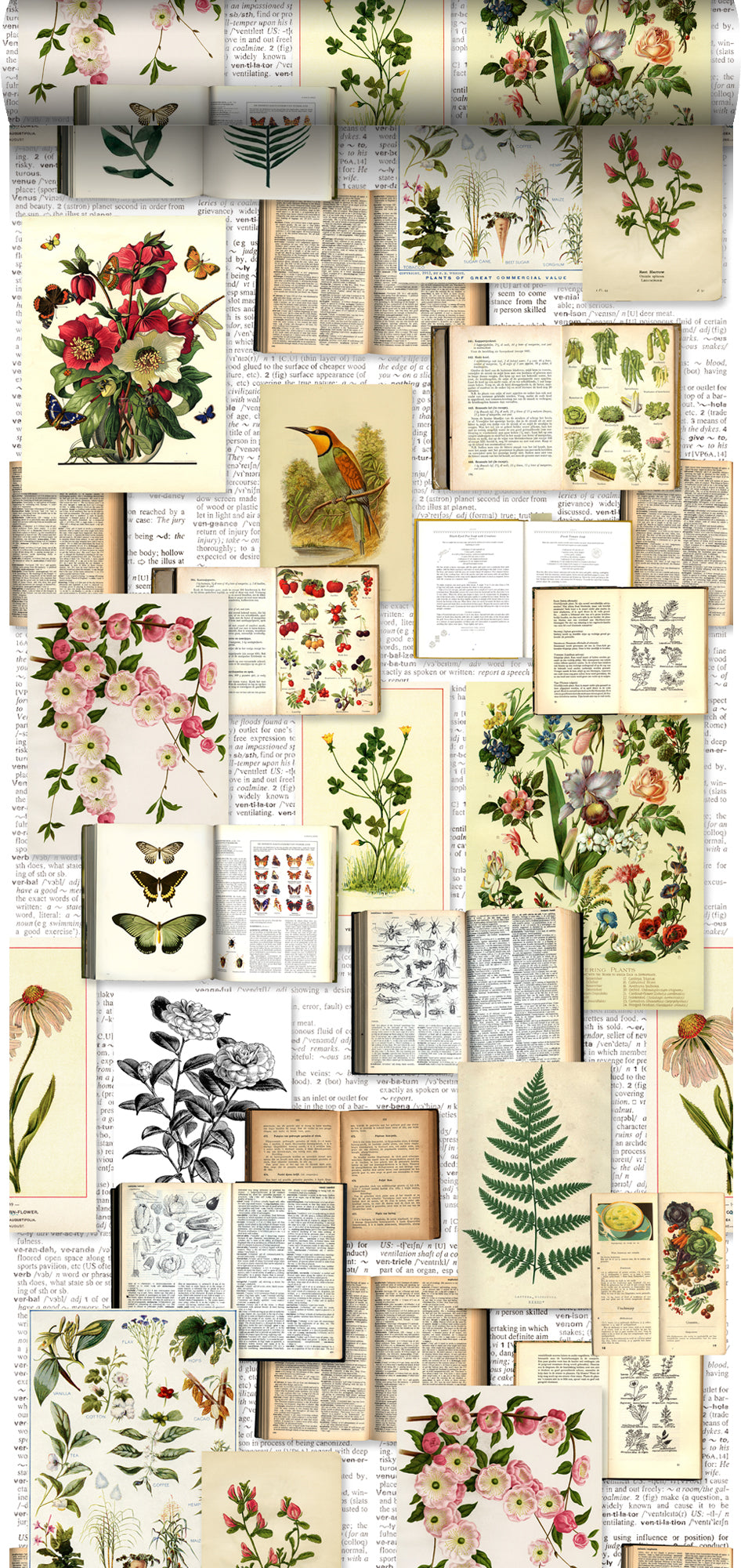 ESTAhome XXL behang bladzijden botanisch bloemen en planten boek geel