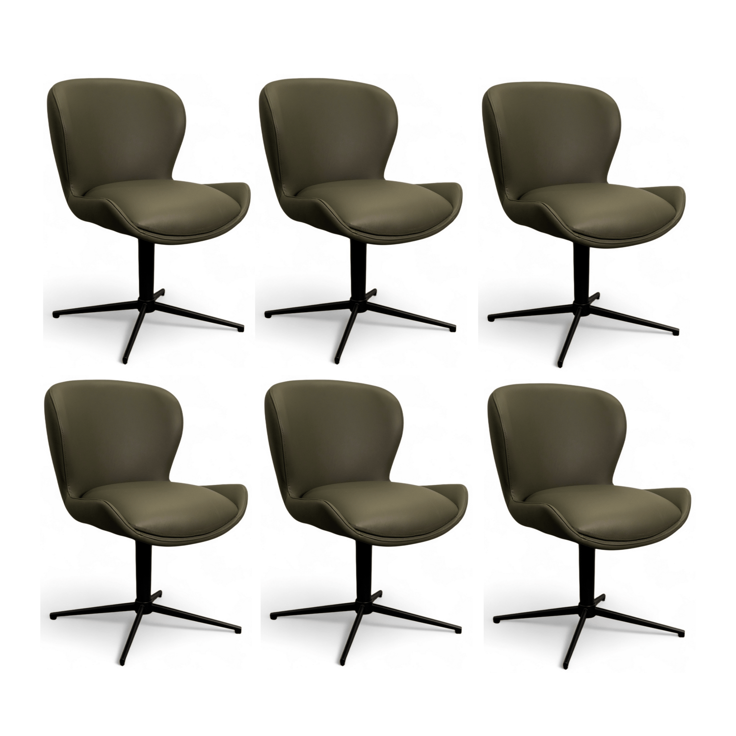Furnhouse eetkamerstoel Nicklas - Olijfgroen - Leer - Set van 6