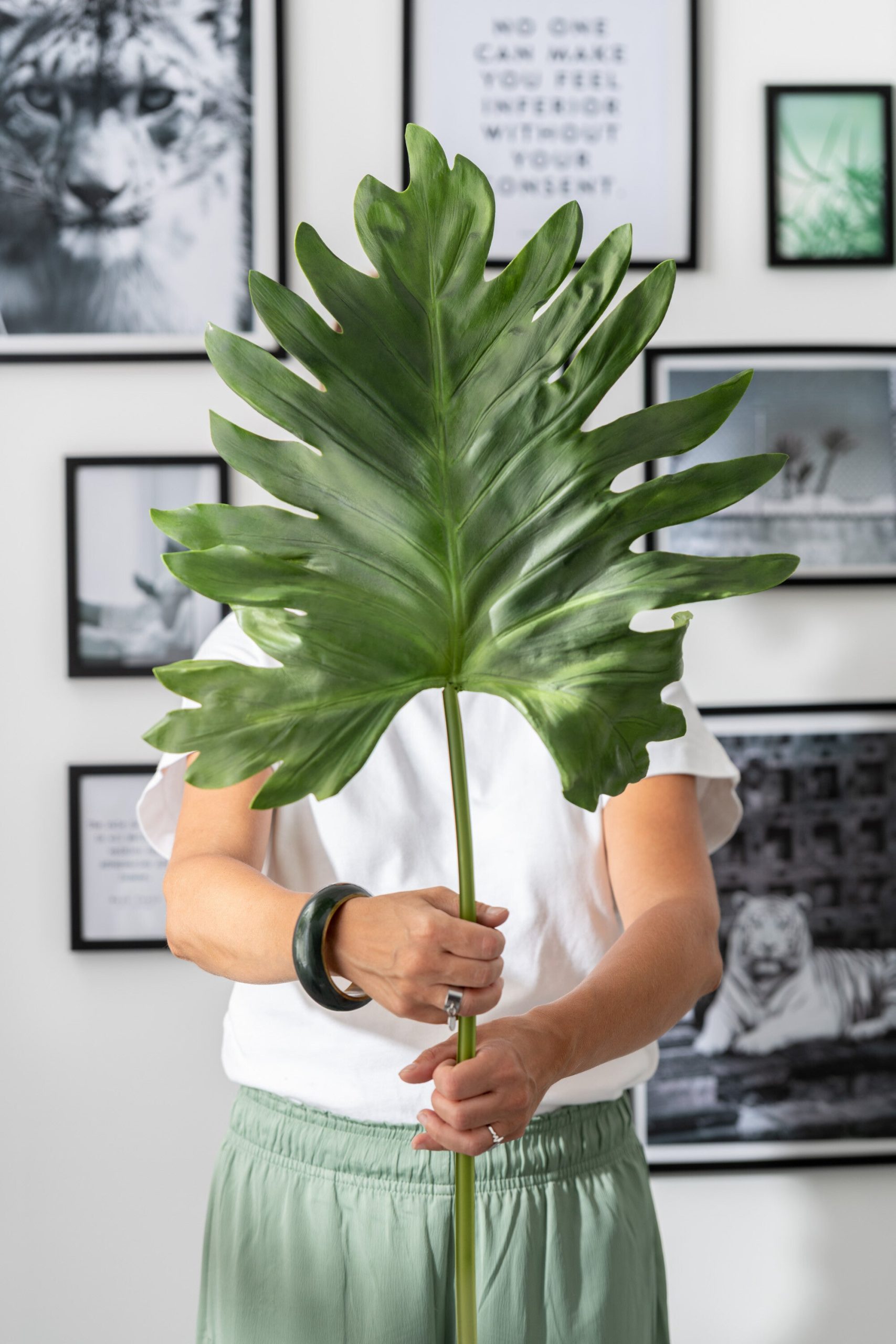 J-Line decoratie Blad - kunststof - donkergroen