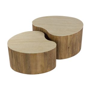 Giga Meubel Salontafel Nuovo – Niervormig Beige/Hout – Set van 2