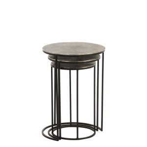 J-Line bijzettafel Rond – aluminium – zwart/grijs – set van 3