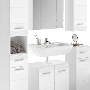 Furnilux Linus badkamercombinatie 5-delig wit / wit hoogglans – 150cm