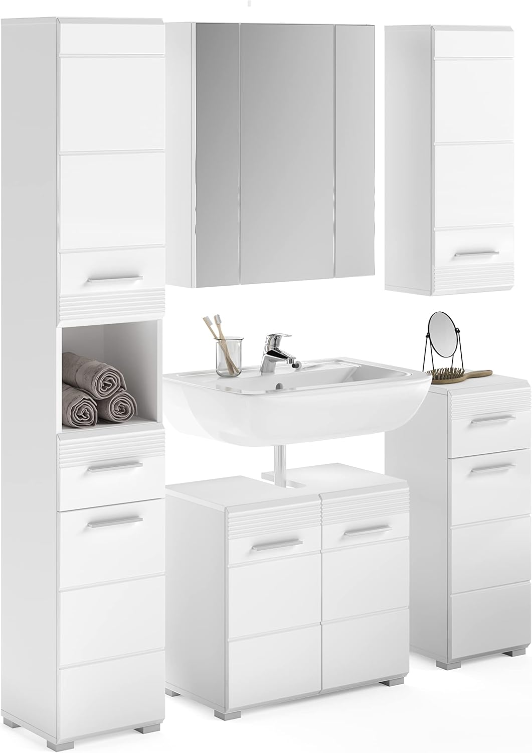 Furnilux Linus badkamercombinatie 5-delig wit / wit hoogglans - 150cm