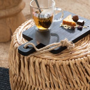 J-Line mok Op Voet Tekst – glas/hout – transparant/zwart/naturel – 2 s