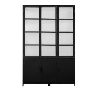 Giga Meubel Vitrinekast Lott – Zwart/Wit Metaal Glas – 150x50x230cm