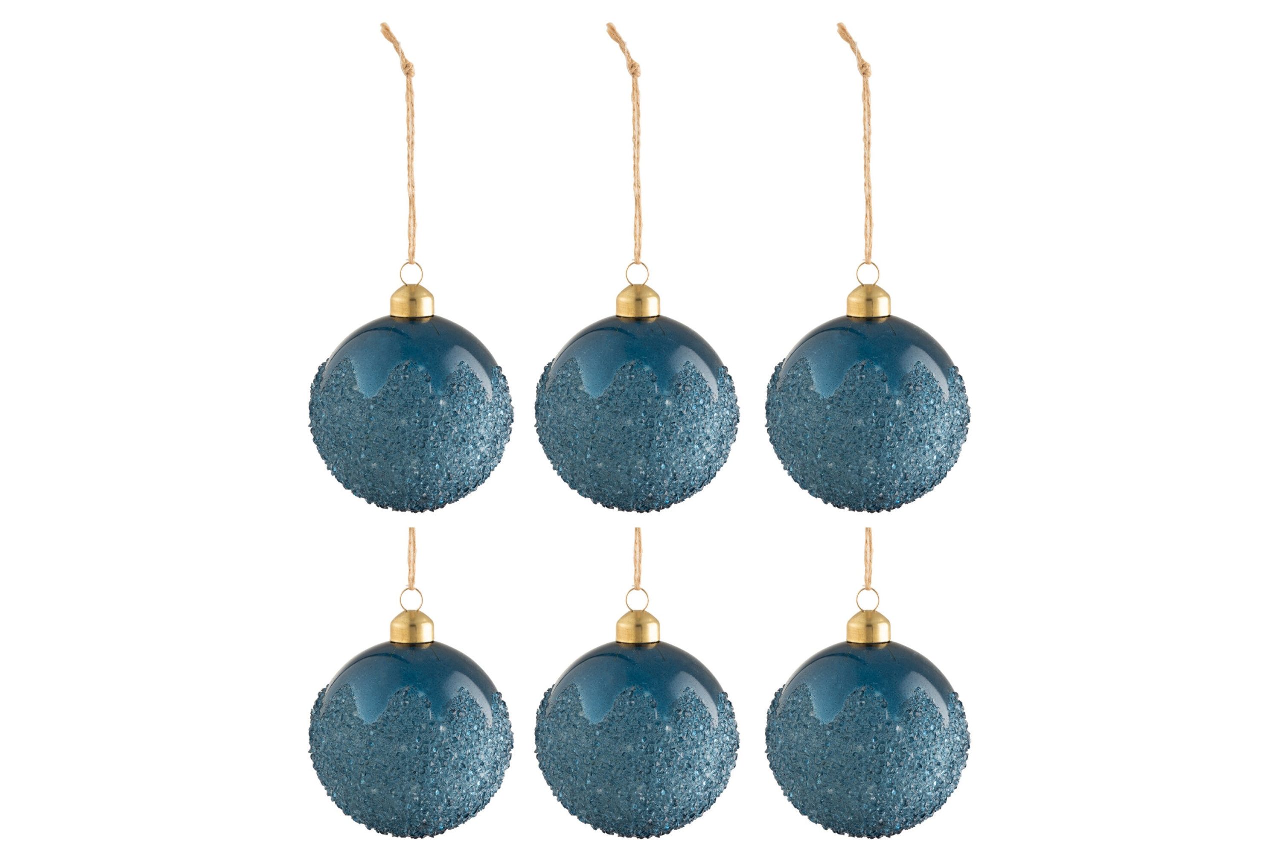 J-Line kerstbal Suiker - glas - mat blauw - small - doos van 6