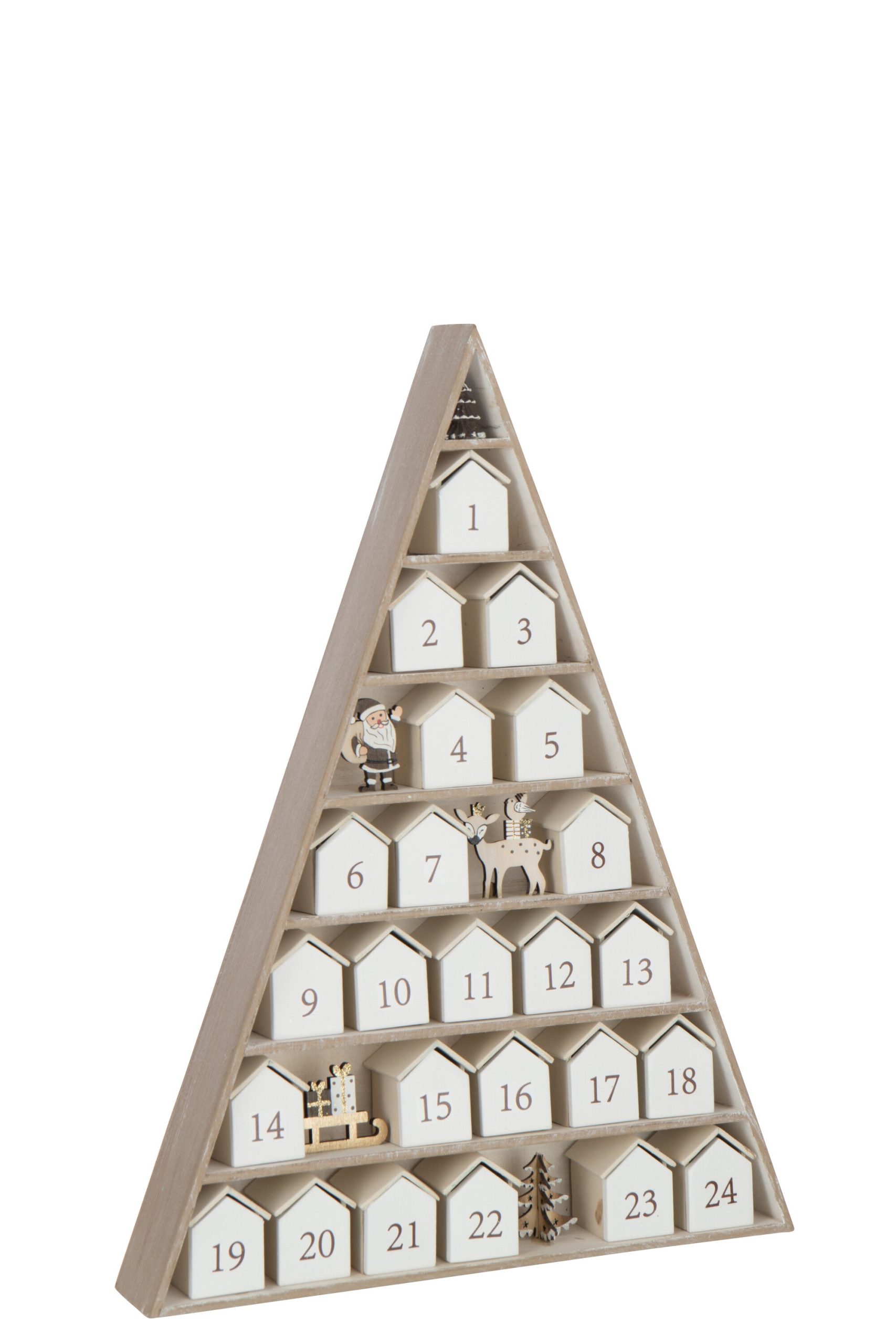 J-Line decoratie Boom + Huis Adventskalender - multiplex - wit/naturel