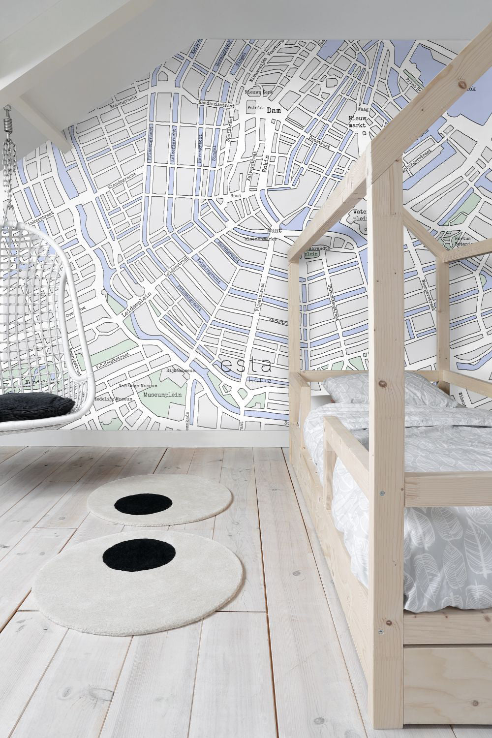 ESTAhome fotobehang kaart van Amsterdam grijs en blauw - 279 x 279 cm