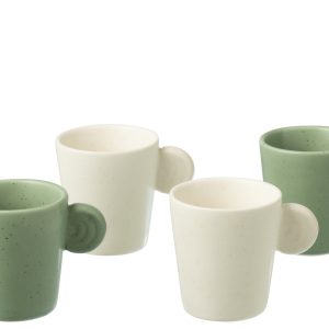 J-Line tas Met Oor + Bamboubasis – keramiek – wit/groen – doos van 4