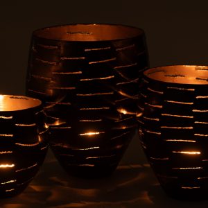 J-Line windlicht – metaal – zwart – 3 stuks