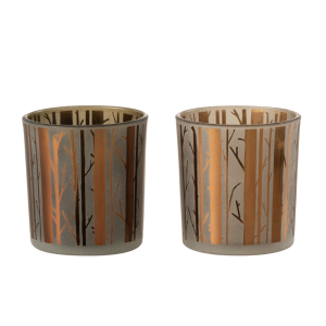 J-Line theelichthouder Boom – glas – bruin – small – 2 stuks