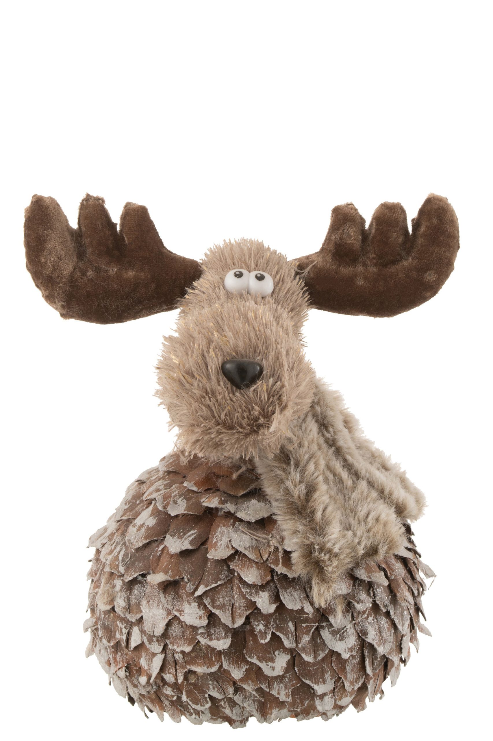 J-Line figuur Rendier + Sjaal - hout - bruin/grijs - large