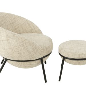 J-Line loungestoel + poef – ijzer – beige/zwart J-Line loungestoel + poef – ijzer – beige/zwart