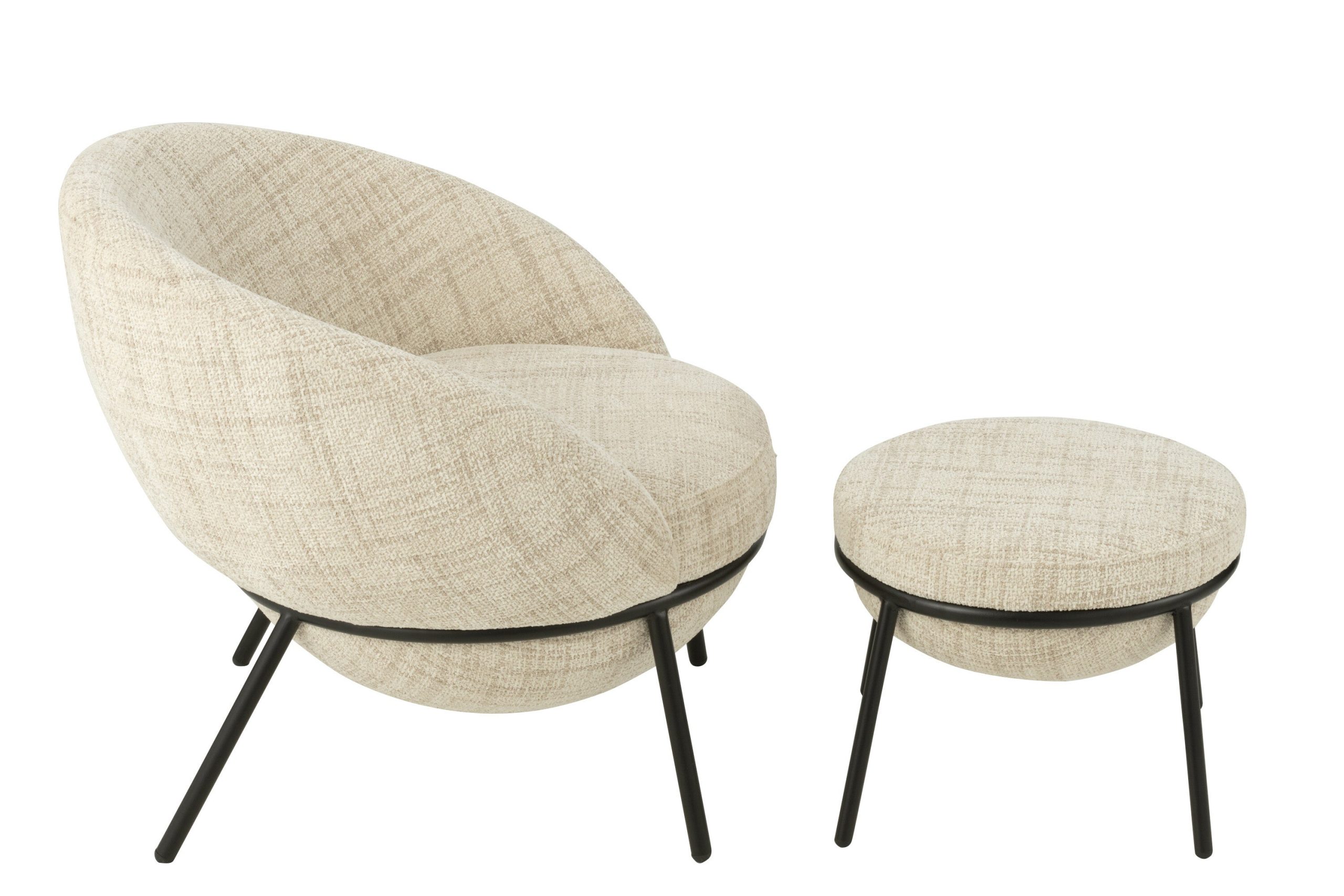 J-Line loungestoel + poef - ijzer - beige/zwart