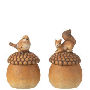 J-Line figuur Vogel + Eekhoorn op eikel – porselein – bruin – large – J-Line figuur Vogel + Eekhoorn op eikel – porselein – bruin – large –
