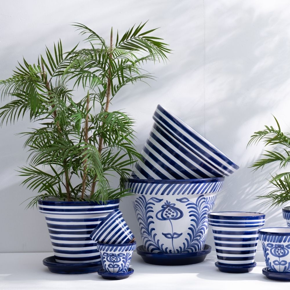 J-Line bloempot Granada Handmade + Painted - keramiek - blauw - medium