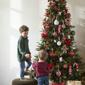 J-Line zak Kerstboom Pailletten – jute – naturel/rood – 2 stuks