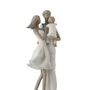 J-Line decoratie Koppel Met Kind – polyresin – wit/taupe