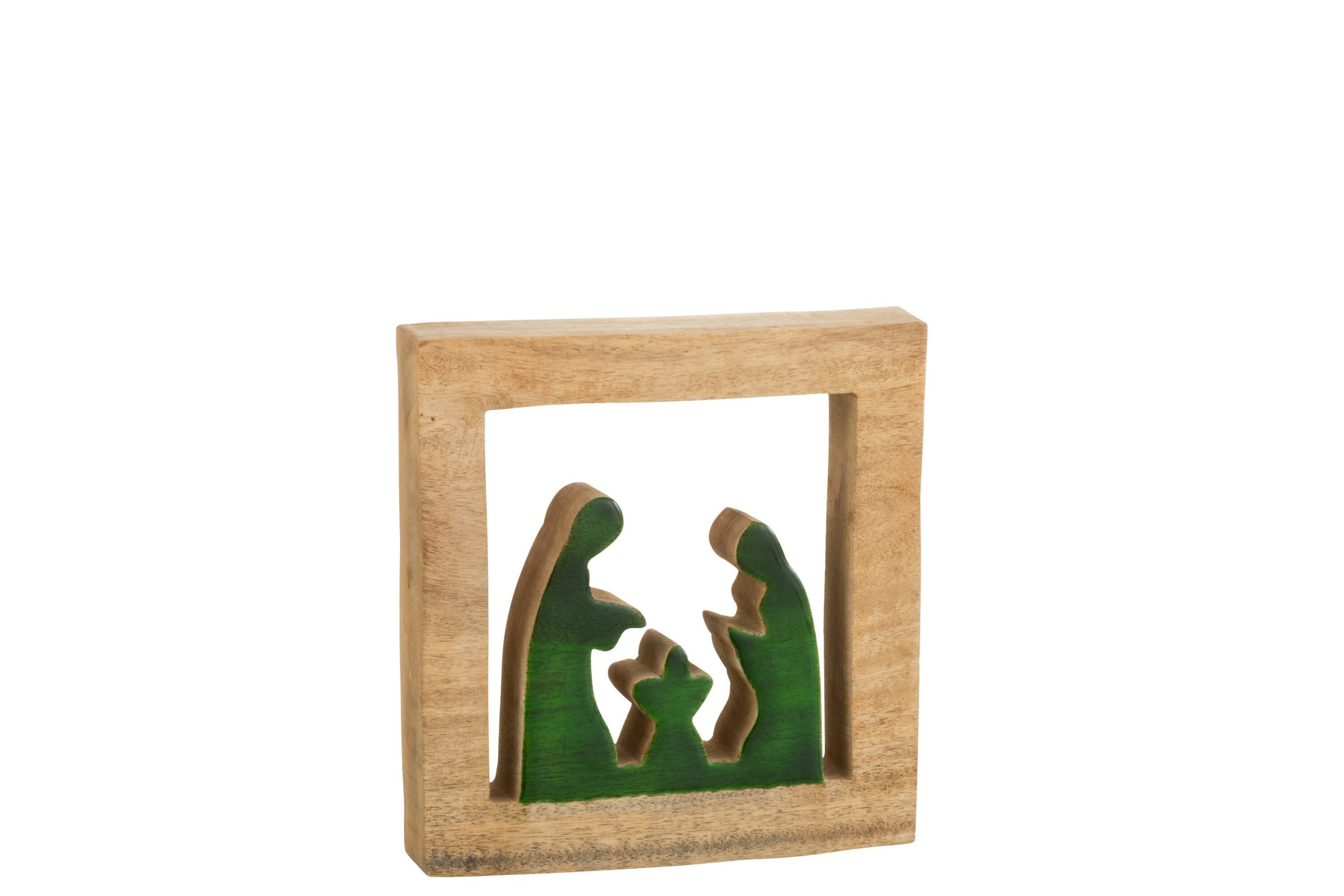 J-Line decoratie Kerststal Vierkant - hout - groen/naturel - large