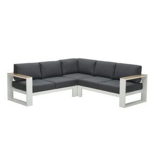 Cube hoek loungeset – 3-delig – mat wit – teak look – reflex black Cube hoek loungeset – 3-delig – mat wit – teak look – reflex black