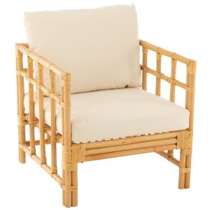 J-Line stoel Elise + kussen – rotan/textiel – naturel/wit