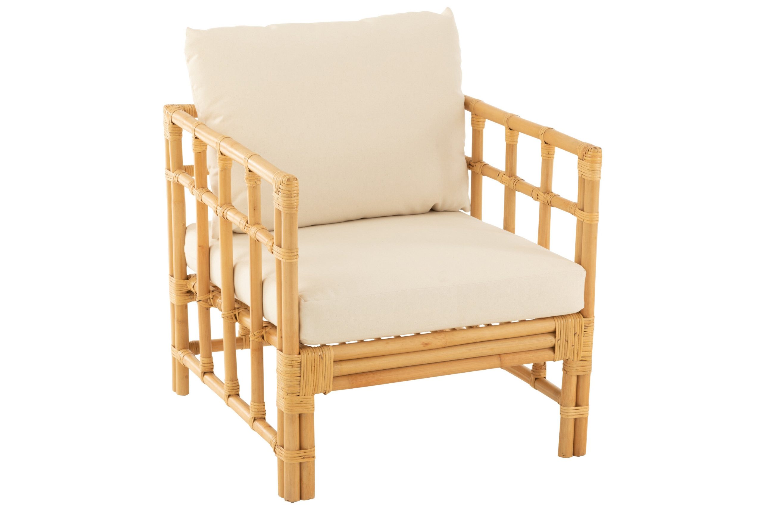 J-Line stoel Elise + kussen - rotan/textiel - naturel/wit