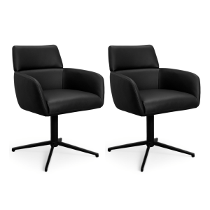 Furnhouse eetkamerstoelen armleuning Marco – Zwart – Leer – Set van 2 Furnhouse eetkamerstoelen armleuning Marco – Zwart – Leer – Set van 2