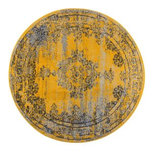 Vintage Vloerkleed Bloom rond – Geel – EVA Interior